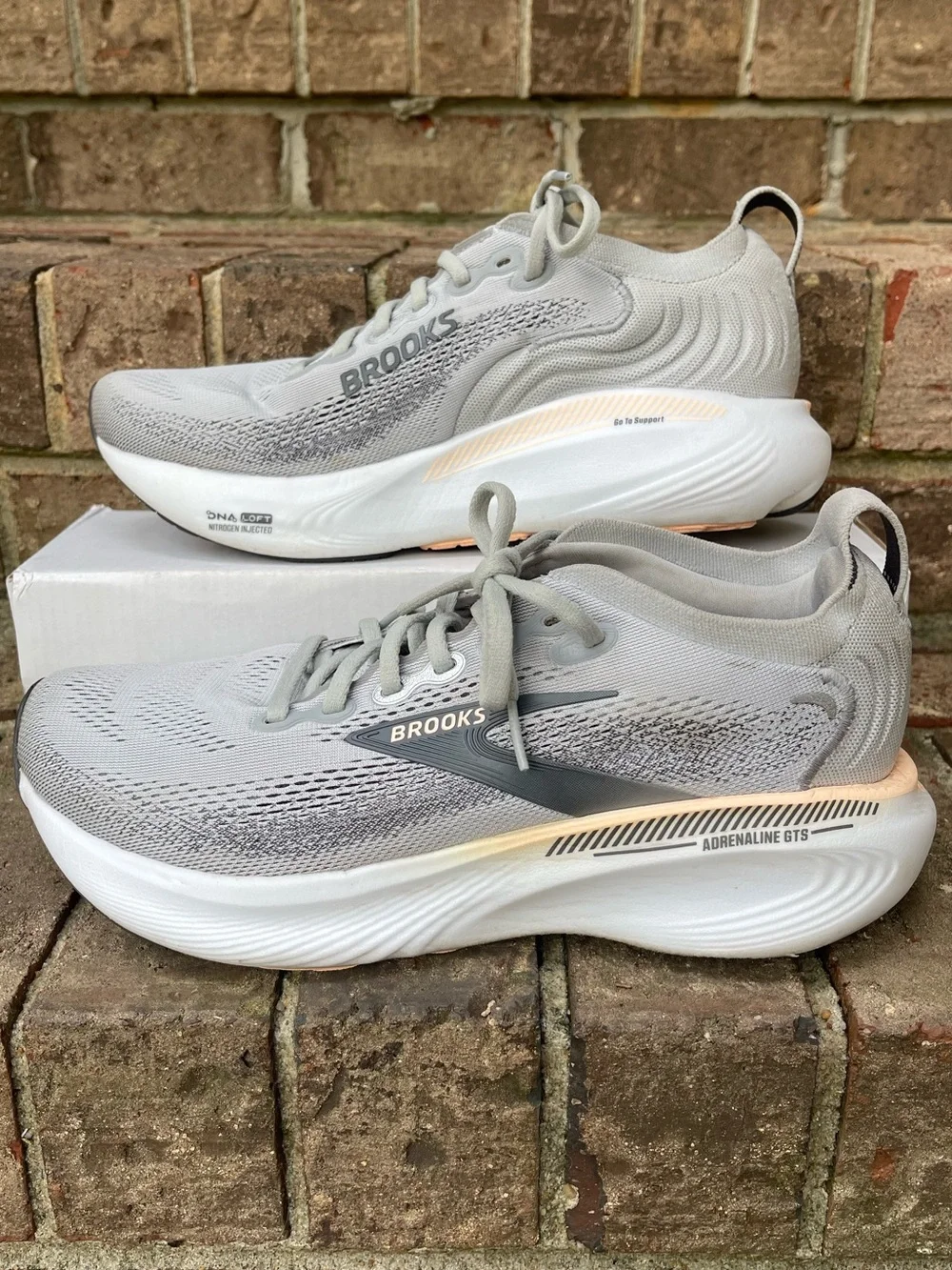 Brooks Women's Adrenaline GTS Athletic Shoes - Light Gray with Peach Accents
